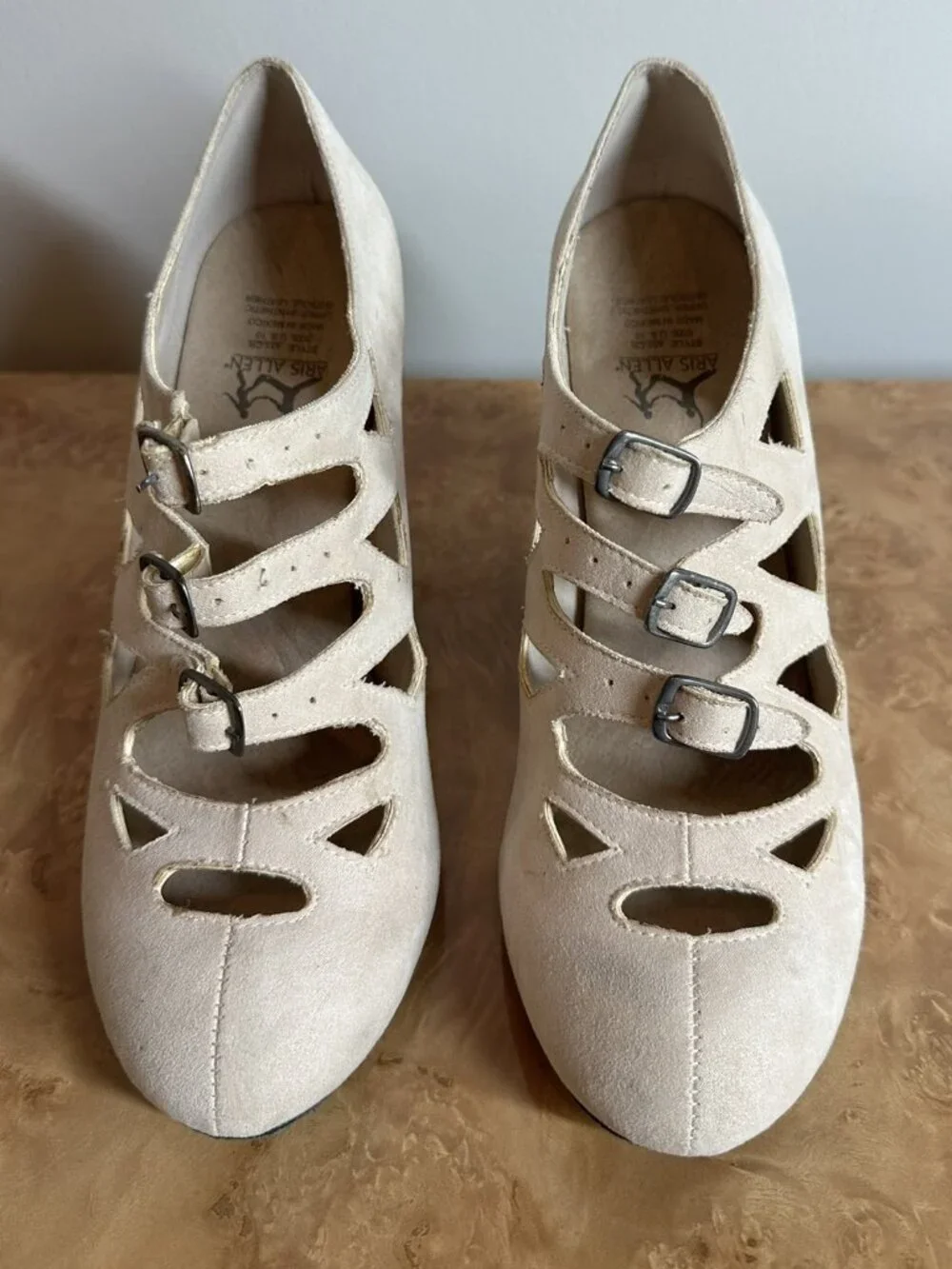 Aris Allen 1940s Style 451-CR Cream Velvet 3 Buckle Swing Dance Shoes 10